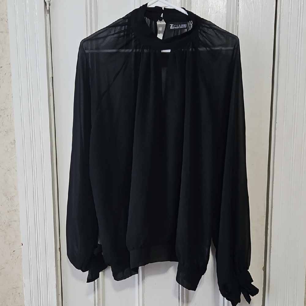 7th Avenue Design Studio New York & Company Black Chiffon Wrist Tie Blouse – XL